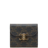 セリーヌ マカダム 三つ折り財布 ブラック ブラウン PVC レザー レディース CELINE 【中古】